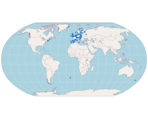 World map with all study sites that are part of SPI-Birds
